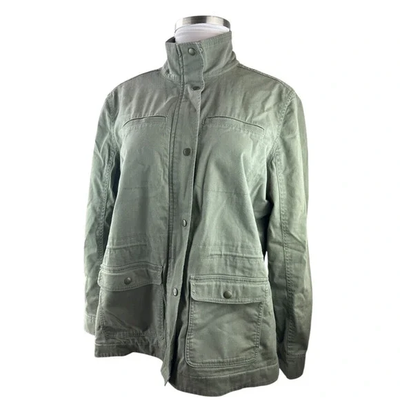 LL Bean Classic Utility Jacket Sherpa Lined Army Green Zip Snap Women's Size XL - Picture 7 of 13